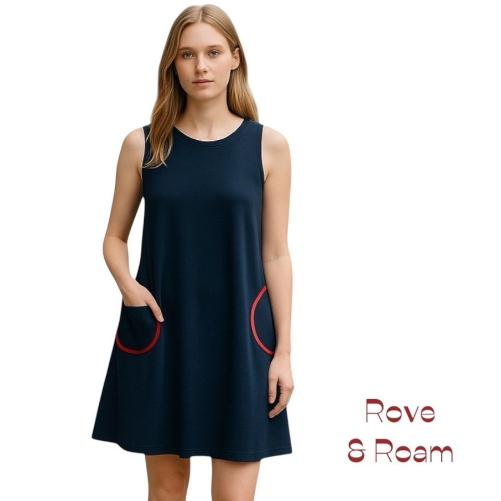 Rove & Roam Navy Red Dress NWOT Size S Y2K Retro